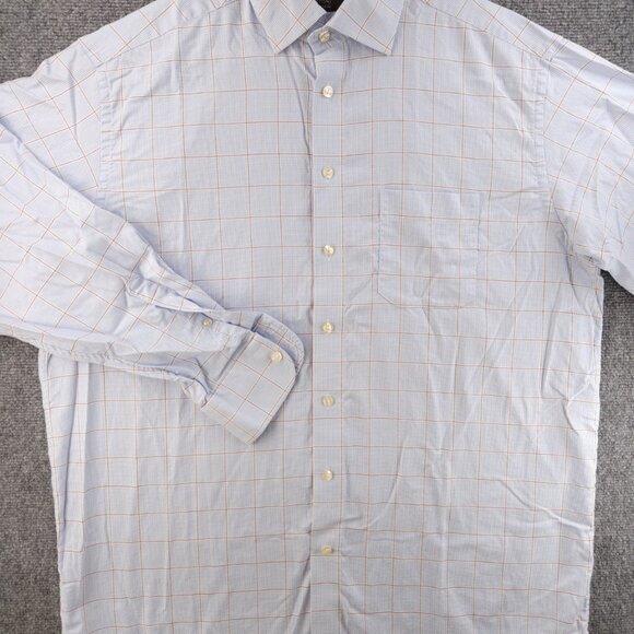 Eton Blue Orange Check 18 Button Up Convertible Cuff Pocket Long Sleeve Shirt - Picture 3 of 16